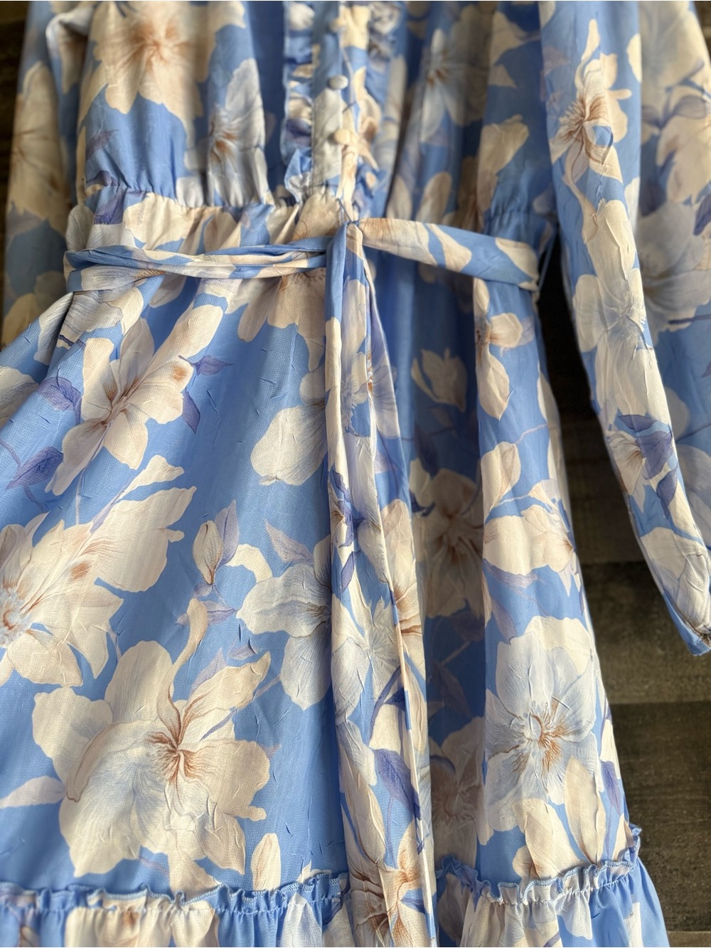 Joie Blue Floral Ruffle Wrap Style Dress Size Medium Boho Chic - Picture 5 of 13